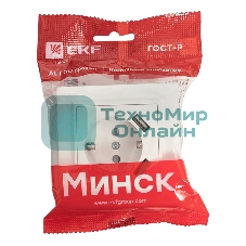 Розетка 1-местная СП с/з 16А белая с защ. штор. с 2 USB 2,1А EKF Минск
