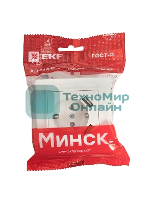 Розетка 1-местная СП с/з 16А белая с защ. штор. с 2 USB 2,1А EKF Минск