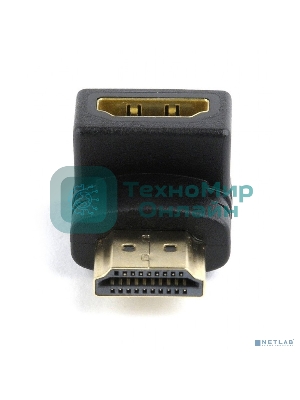 Переходник Cablexpert HDMI-HDMI 19F/19M, угловойсоединитель 90 градусов, золотые разъемы (A-HDMI90-FML)