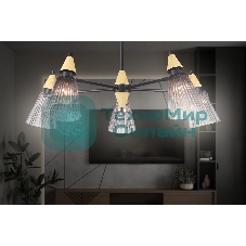 Люстра Ambrella light LH58114/5 BK/LW/SM черный/светлое дерево/дымчатый E14*5 max 40W D660*390
