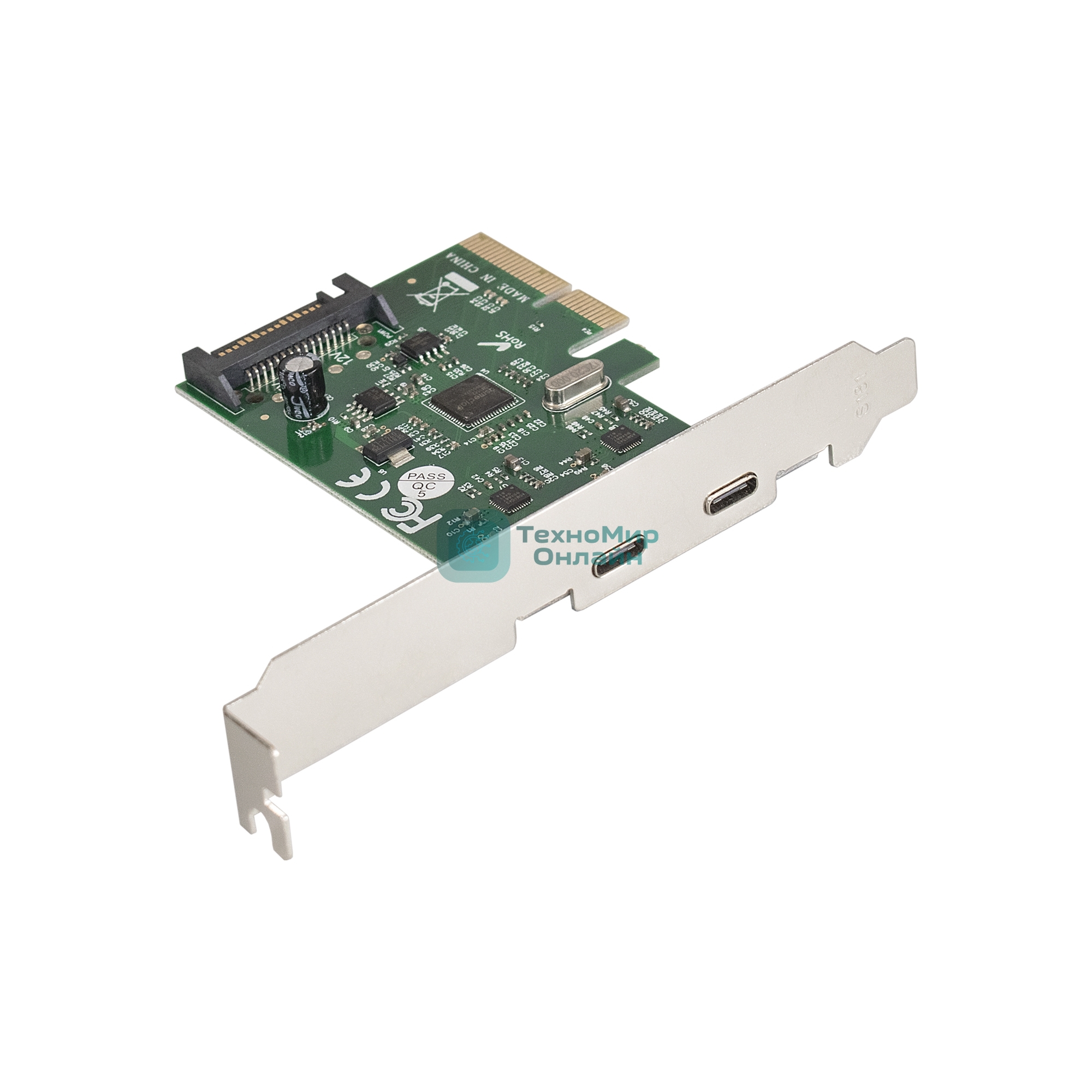 Контроллер ExeGate EXE-313 PCI-Ex4, 2*USB3.1 Type-C ext, разъем доп.питания (OEM)