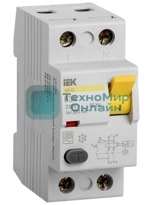 Выключатель дифференциального тока (УЗО) IEK MDV10-2-063-300 ВД1-63 2Р 63А 300мА IEK