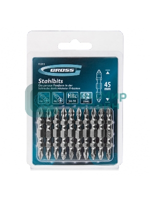 Набор бит двухстор. Gross PH2-PH1х45мм, сталь S2, 10 шт.