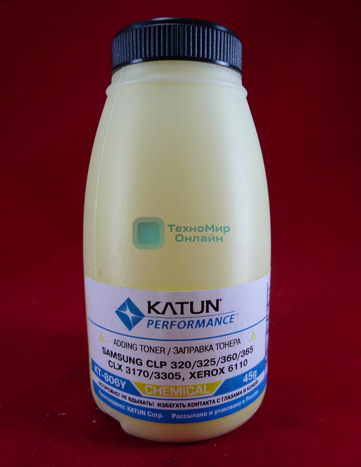 Тонер Samsung CLP 320/325/360/365, CLX 3170/3305, Xerox 6110 yellow, химический (фл.45г.) Katun фас. Россия
