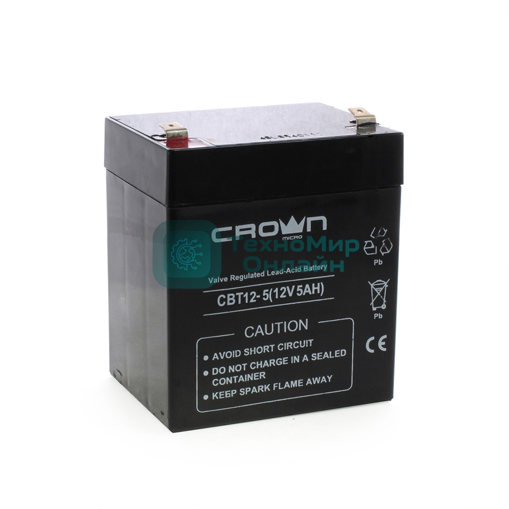 Батарея для ИБП CROWN СВТ-12-5 (12V 5Ah) F2 срок службы 6 лет