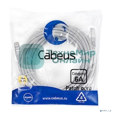 Шнур комм. Cabeus, кат. 6A, экр., S/FTP, RJ45/RJ45, LSZH, AWG26 10м, серый
