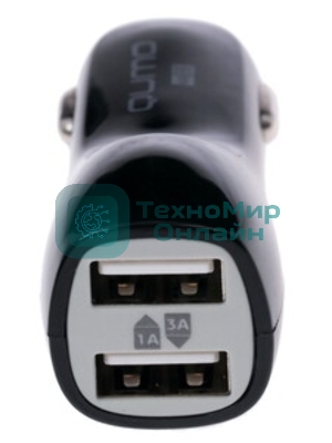 Автомобильное зарядное устройство QUMO 3A, 2 USB, 1A+2A черный