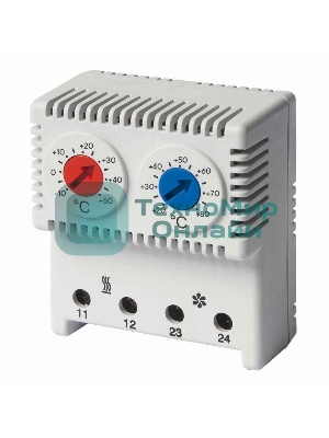 Термостат сдвоенный ДКС R5THRV13 диапазон темп. для NC контакта: 10-50градС; для NO: 20-80град.C