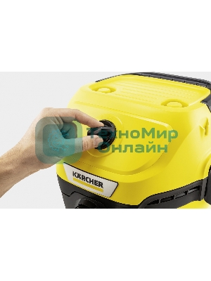 Строительный пылесос Karcher WD 3 S V-17/4/20 желтый, 1000 Вт, уборка сухая/сбор воды, пылесборник мешок/контейнер, 17 л