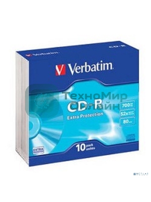Диск CD-R Verbatim 700Mb 52x Slim case (10шт) (43415)