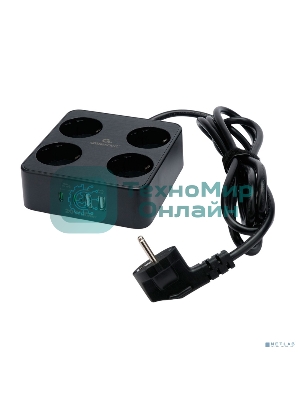 Сетевой фильтр Cablexpert Plate, PLT-4-C2U2-B-3, 4р, 10А, 2xType-C PD, 20Вт, 2xUSB, 2.4A, 3 м, ур. защиты 4+, черный, коробка