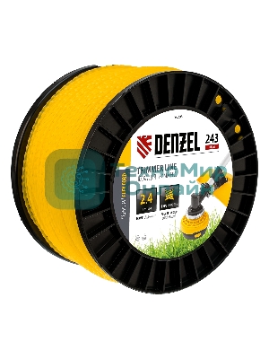 Леска для триммера Denzel витой квадрат, 2,4мм х 243м, на DIN катушке FLEX CORD
