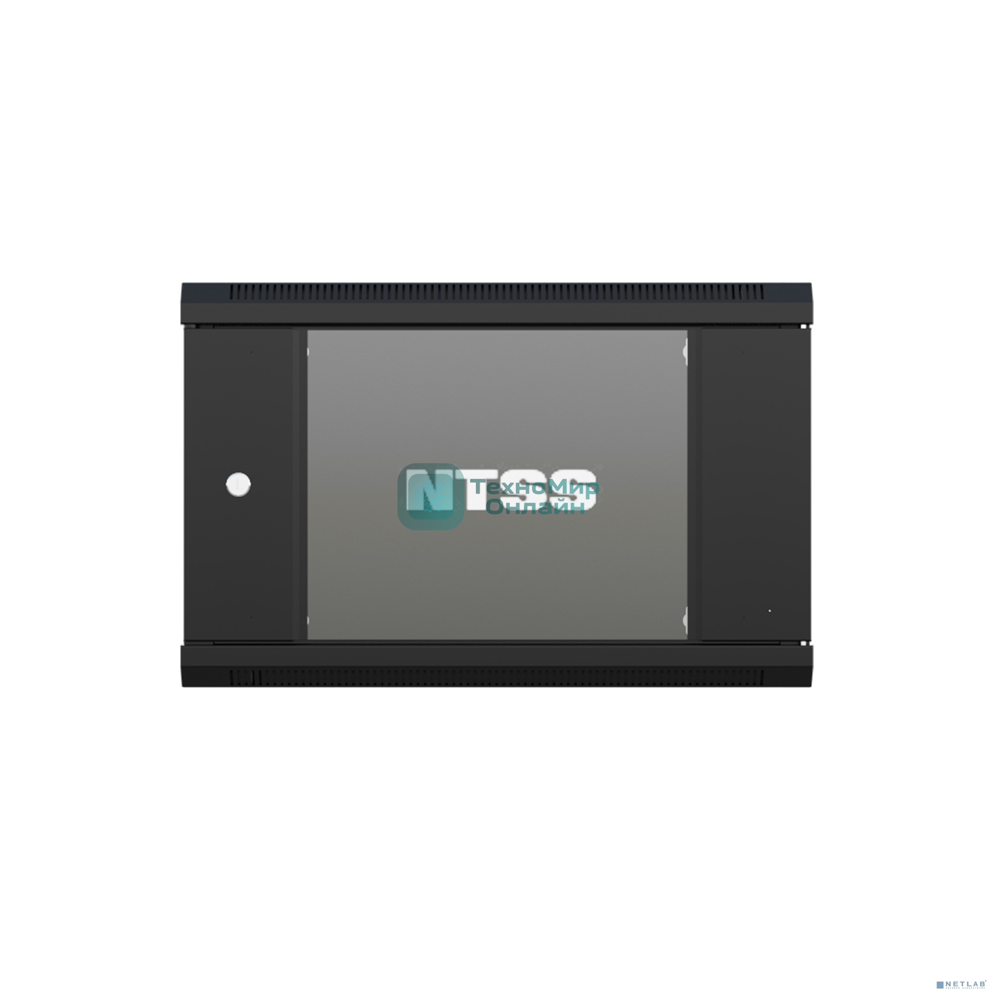 Шкаф настенный телекоммуникационный NTSS W 9U 600х450х500 мм, 2 профиля 19, дверь стеклянная, боковые стенки съемные, задняя стенка, разобранный, черный RAL 9005 NTSS-W9U6045GS-2BL