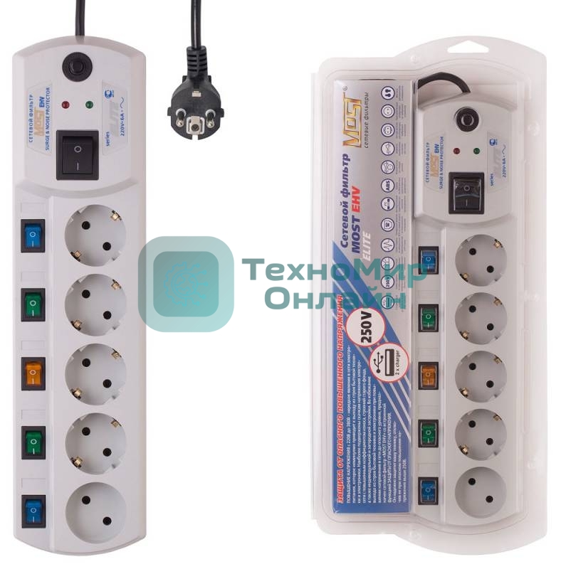 Сетевой фильтр Most EHV 2м, 5 розеток, белый, коробка