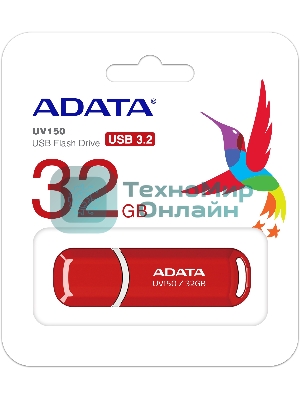 Флешка USB ADATA UV150 (AUV150-32G-RRD), 32Gb, USB 3.0, R/W 35/10, красный