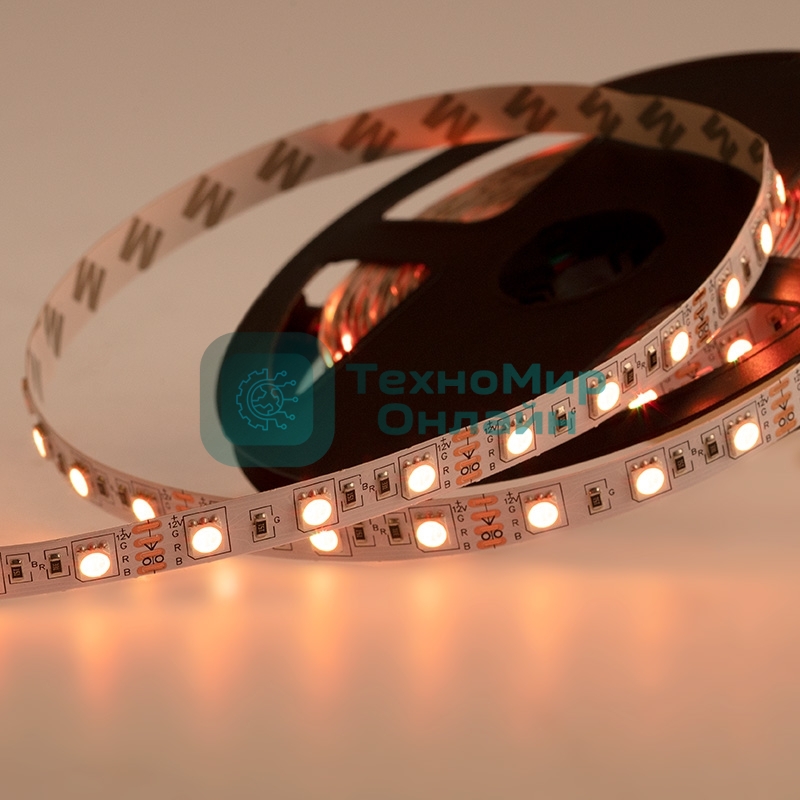 Лента светодиодная открытая, 10 мм, IP23, SMD 5050, 60 LED/m, 12 V, цвет свечения RGb
