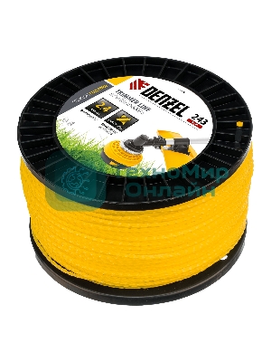 Леска для триммера Denzel витой квадрат, 2,4мм х 243м, на DIN катушке FLEX CORD