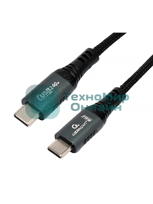 Кабель USB2.0 Cablexpert ССP-USB2.0-240W-1M Type-C/Type-C, 5А, 240Вт, PD3.1/QC4.0, медь, алюминиевые коннекторы, оплетка, 1м, черный, пакет