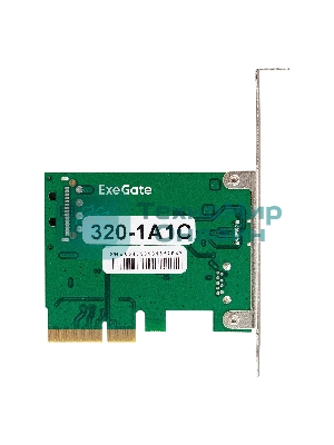 Контроллер ExeGate EXE-320-1A1C (PCI-E x4 v3.0, USB3.2 Gen2 1xType-A + 1xType-C ext., SuperSpeed+ скорость до 10 Гбит/с, разъем доп.питания, ASMedia Chipset ASM1142)