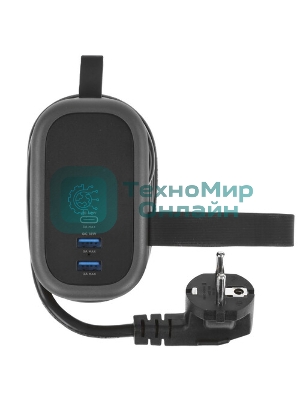 Удлинитель Cablexpert Exnovo mini, EXN-1-CU2-B-1.13, 1р, 16А, 1xType-C PD, 20 Вт, 2хUSB QC, 18Вт, 1.13м, ур.защиты 1+, черный, коробка