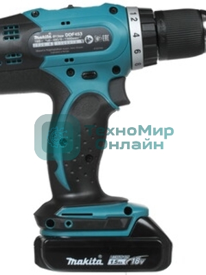 Дрель-шуруповерт Makita DDF453SYE, 18 В, 1,5 Ач, 42 Нм, щеточный