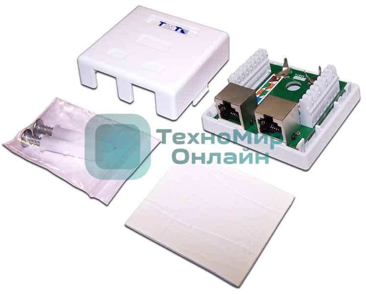 Настенная розетка, 2 порта RJ-45 категории 5е, STP, белая