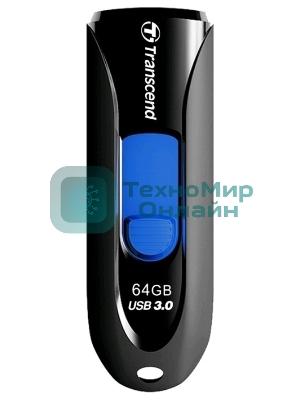 Флешка USB Transcend JetFlash 790 (TS64GJF790K), 64 Gb, USB 3.0, R/W 90/40, черный/синий