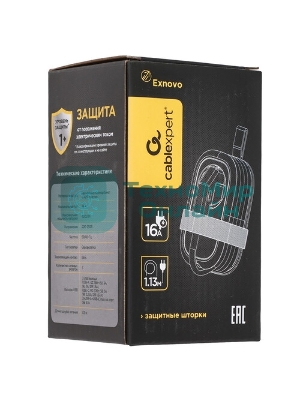Удлинитель Cablexpert Exnovo mini, EXN-1-CU2-B-1.13, 1р, 16А, 1xType-C PD, 20 Вт, 2хUSB QC, 18Вт, 1.13м, ур.защиты 1+, черный, коробка