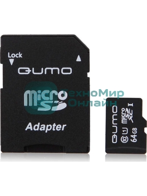 Флеш карта QUMO QM64GMICSDXC10U1 64Gb MicroSDXC Class 10 UHS-I, SD adapter