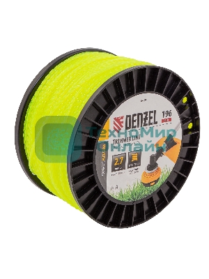 Леска для триммера Denzel витой квадрат, 2,7мм х 196м, на DIN катушке FLEX CORD
