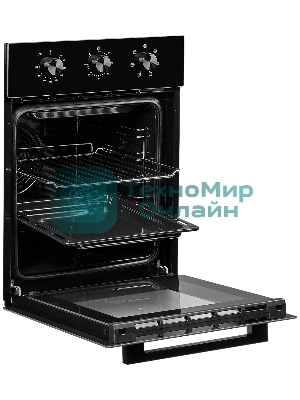 Встраиваемый духовой шкаф Monsher MOE 4563 Noir, электрический, High-Tech, объем 50 л, конвекция, гриль, 3 стекла в дверце, съемные стекла, съемная дверца, телескопические направляющие, черный