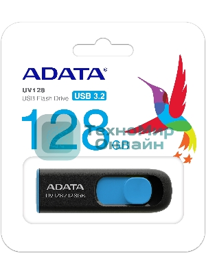 Флешка USB ADATA UV128 (AUV128-128G-RBE), 128Gb, USB 3.0, R/W 100/30, черный/синий