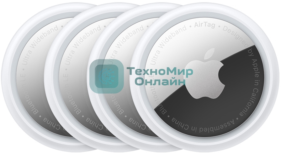 Трекер Apple AirTag, IP67, Bluetooth, NFC, Accelerometer, Speaker, CR2032 bat., d-31.9 mm, h-8 mm, 11 g - (4 Pack)