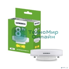 Лампа cветодиодная LED T80 IEK LL-T80-08-230-30-GX53-G таблетка 8Вт 230В 3000К GX53 GENERICA