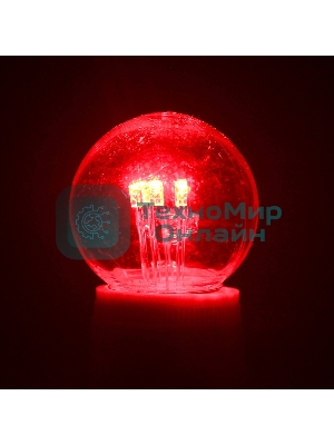 Лампа шар e27 6 LED  Ø45мм - красная, прозрачная колба, эффект лампы накаливания