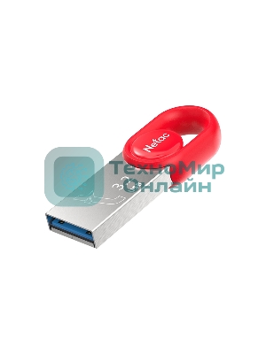 Флешка USB Netac UM2 (NT03UM2N-128G-32RE), 128Gb, USB 3.0, R/W 130/50, серебристый/красный
