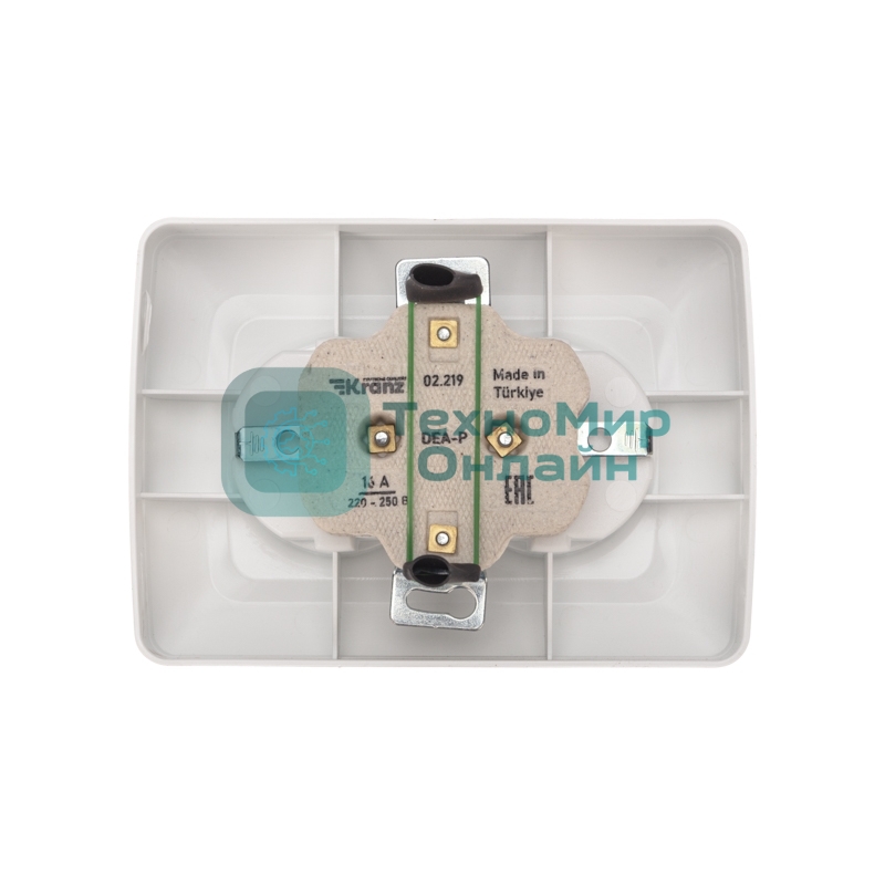 Розетка Kranz 2-ая DEA керамика с/з с/у 16А белый (1/10/100)