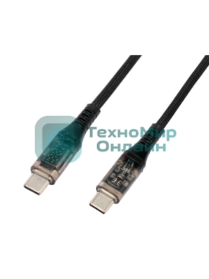 Кабель USB2.0 Cablexpert CCP-USB2-CMCM-SCR-1M, Type-C/Type-C, 6A, 66Вт, PD/QC3.0, дисплей, оплетка, медь, 1м, черный, пакет