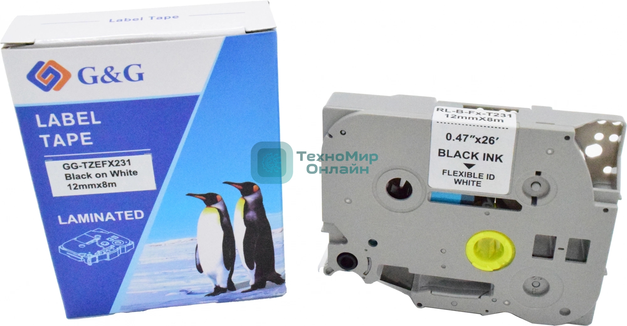 Картридж ленточный G&G GG-TZEFX231 черный на белом 12x8 для Brother 1010/1280/1280VP/2700VP