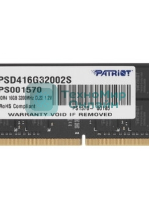 Оперативная память Patriot Signature, DDR4, 16GB (1x16 GB), 3200 MHz, CL22, SO-DIMM