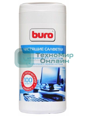 Салфетки Buro BU-Ascreen для экранов мониторов/плазменных/ЖК телевизоров/ноутбуков туба 100 шт влажных