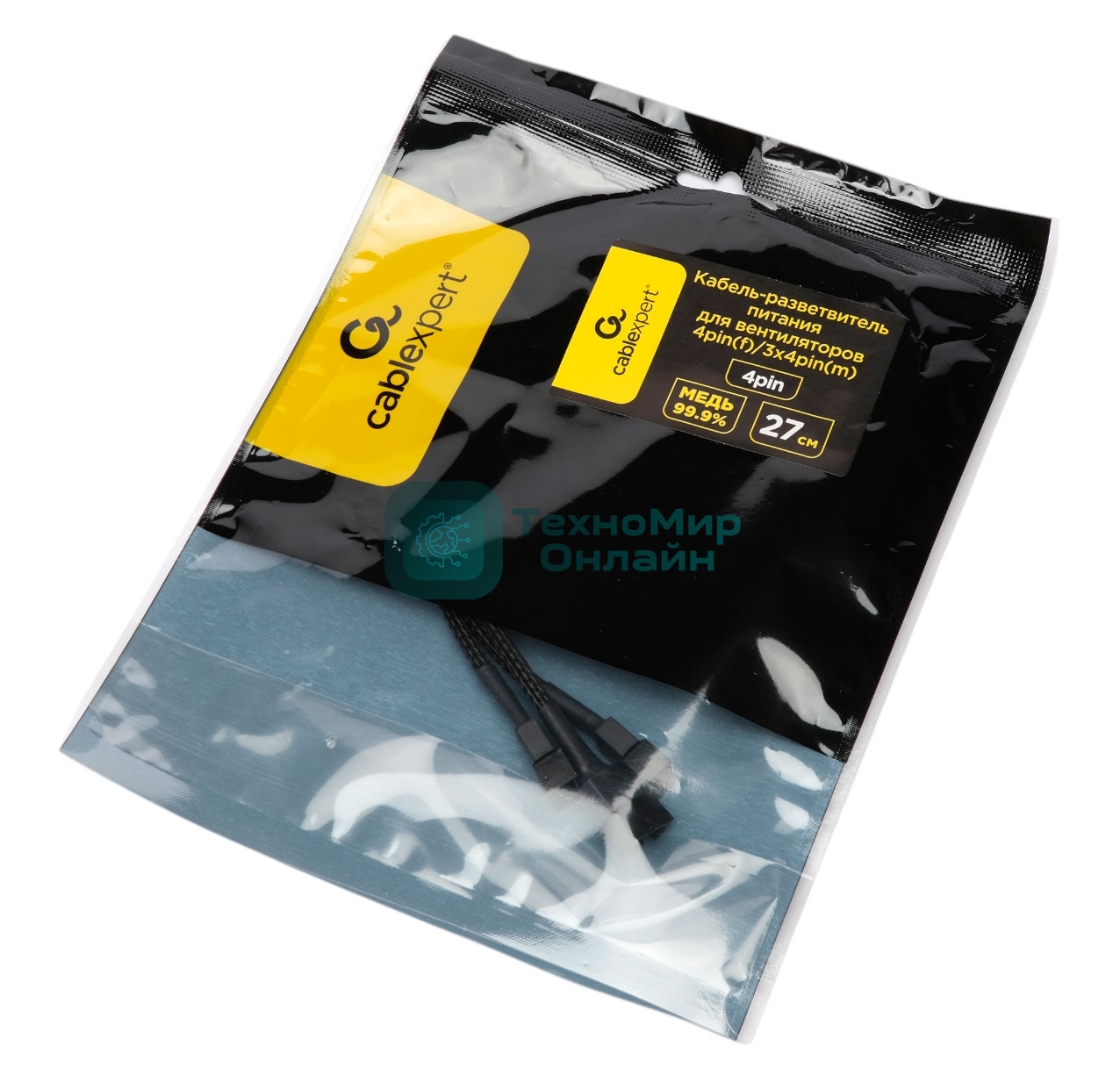 Кабель-разветвитель питания FAN Cablexpert CC-FAN-1F3M-27CM, 4pin(f)/3x4pin(m), PWM(ШИМ), медь, 27см, черный, пакет