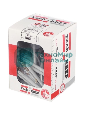 Дюбель-гвоздь 6х60 с потайной манжетой полипропилен (уп. 40 шт) коробка Tech-Krep 112712