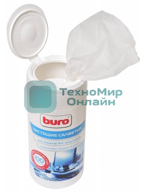 Салфетки Buro BU-Ascreen для экранов мониторов/плазменных/ЖК телевизоров/ноутбуков туба 100 шт влажных