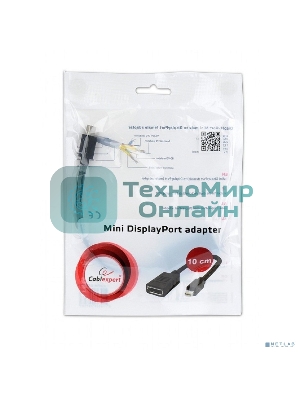 Переходник miniDisplayPort - DisplayPort, Cablexpert A-mDPM-DPF-001, 20M/20F, 16см, черный, пакет