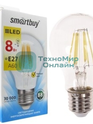Лампа светодиодная Filament Smartbuy-A60-8W/3000/E27