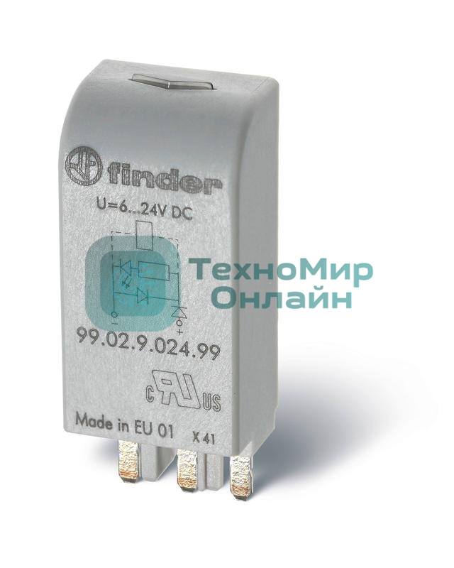 Модуль индикации и защиты LED + диод (+ A1) 6...24В DC зел. FINDER 9902902499