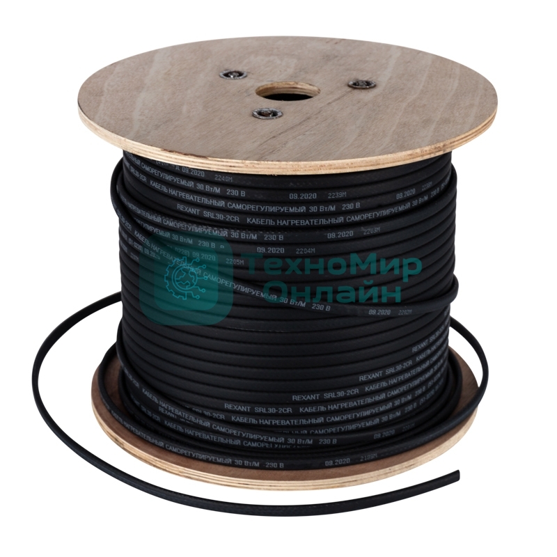 Кабель греющий саморегулирующийся Rexant 40КНС 2ЛП-ЭЛ (UV), экранированный, с защитой от ультрафиолета, 40 Вт/1м, 200м