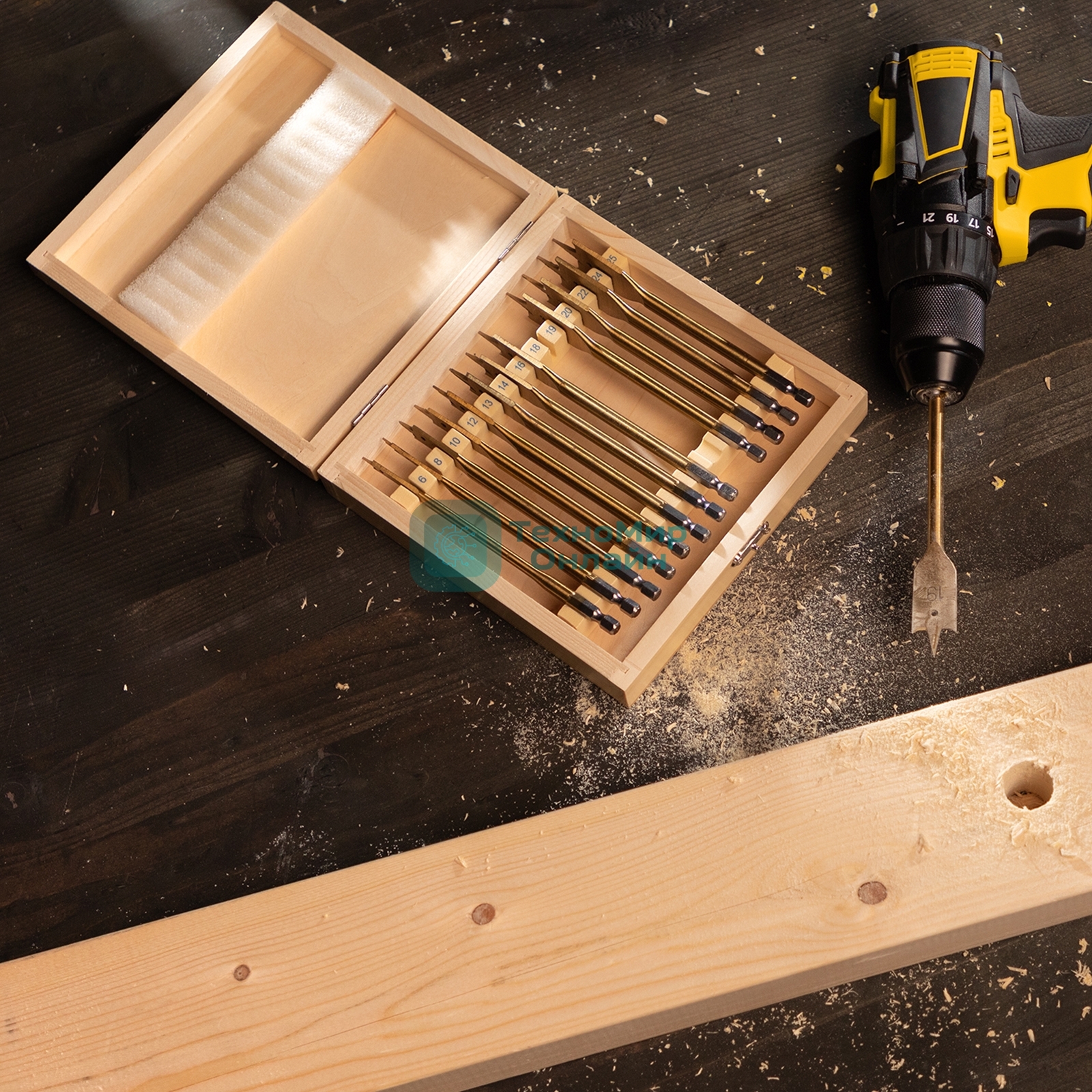 Набор сверл Matrix перовых по дереву, 6-8-10-12-13-14-16-18-19-20-22-24-25 мм 13 шт дерев