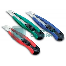 Нож канцелярский Kw-Trio 3713, ширина лезвия 18 мм, усиленный 2 сменных лезвия, металл, ассорти, блистер